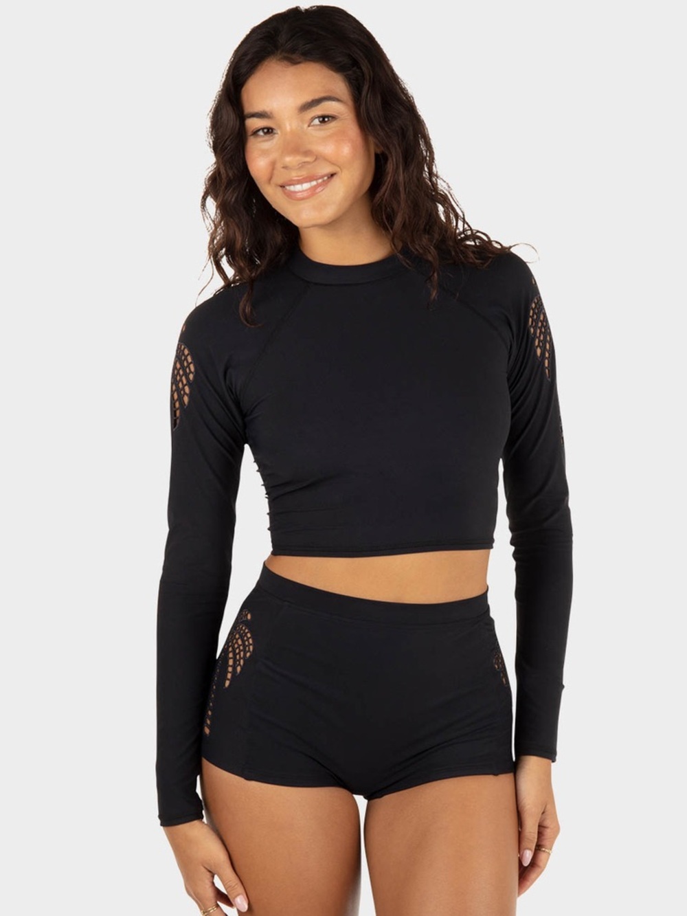 NWT Hurley “Shadow Palm” Long Sleeve Cropped Rashgaurd Large (dark navy blue)